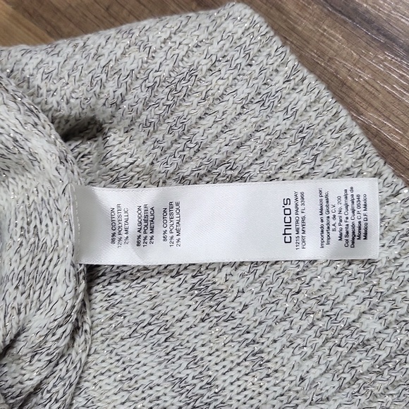 CHICO'S White Black Gold Space Dye Scoop Neck 3/4 Sleeve Tunic Sweater - S - Picture 8 of 10